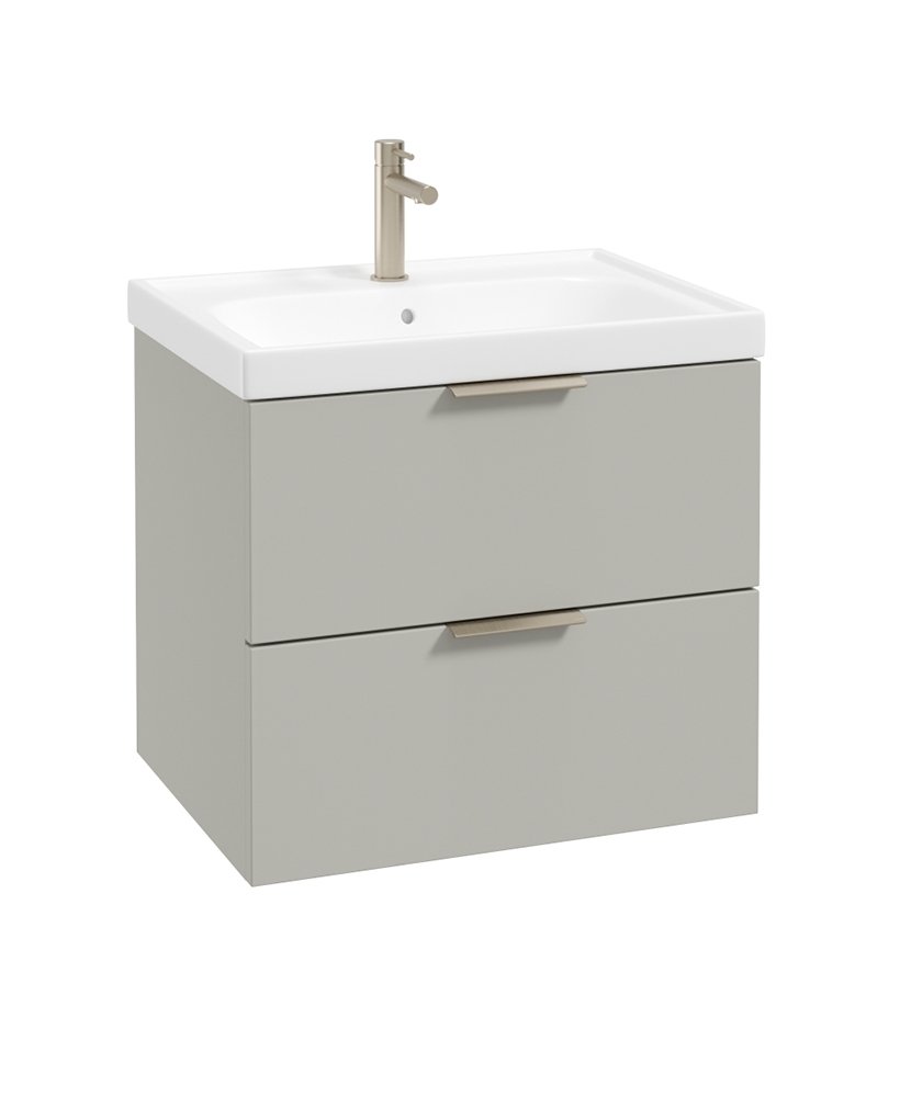 STOCKHOLM WALL HUNG 60CM TWO DRAWER VANITY UNIT MATT ARCTIC GREY - BRUSHED NICKEL HANDLE