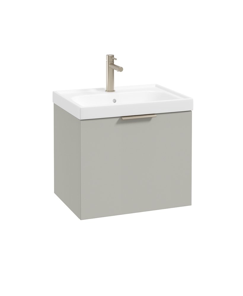 STOCKHOLM WALL HUNG 50CM SINGLE DRAWER VANITY UNIT MATT ARCTIC GREY - BRUSHED NICKEL HANDLE