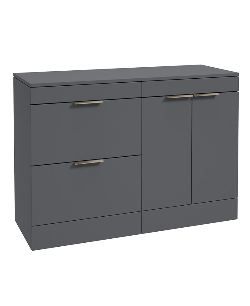 STOCKHOLM FLOORSTANDING 120CM TWO DRAWER/TWO DOOR COUNTERTOP VANITY UNIT MATT MIDNIGHT GREY - BRUSHED NICKEL HANDLE
