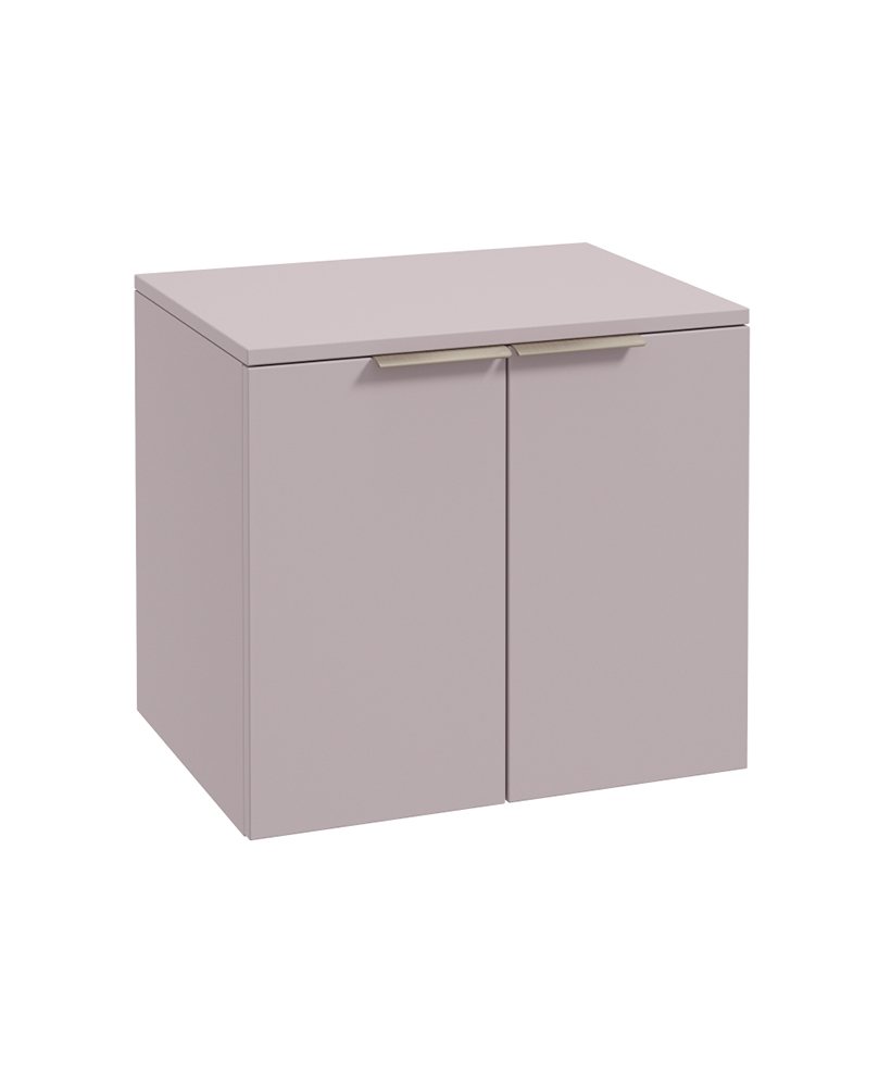 STOCKHOLM WALL HUNG 60CM TWO DOOR COUNTERTOP VANITY UNIT MATT CASHMERE PINK- BRUSHED NICKEL HANDLE