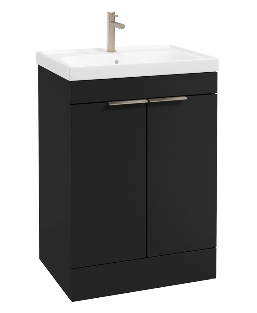 STOCKHOLM FLOORSTANDING 60CM TWO DOOR VANITY UNIT MATT BLACK - BRUSHED NICKEL HANDLE