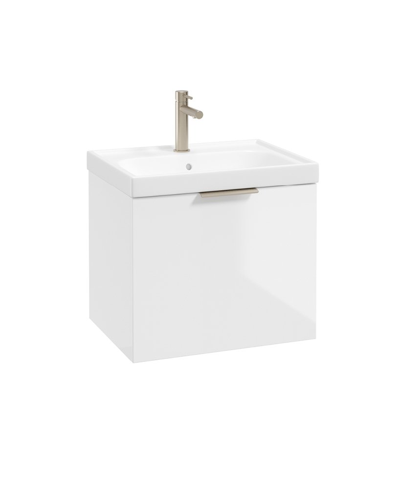 STOCKHOLM WALL HUNG 50CM SINGLE DRAWER VANITY UNIT GLOSS WHITE - BRUSHED NICKEL HANDLE