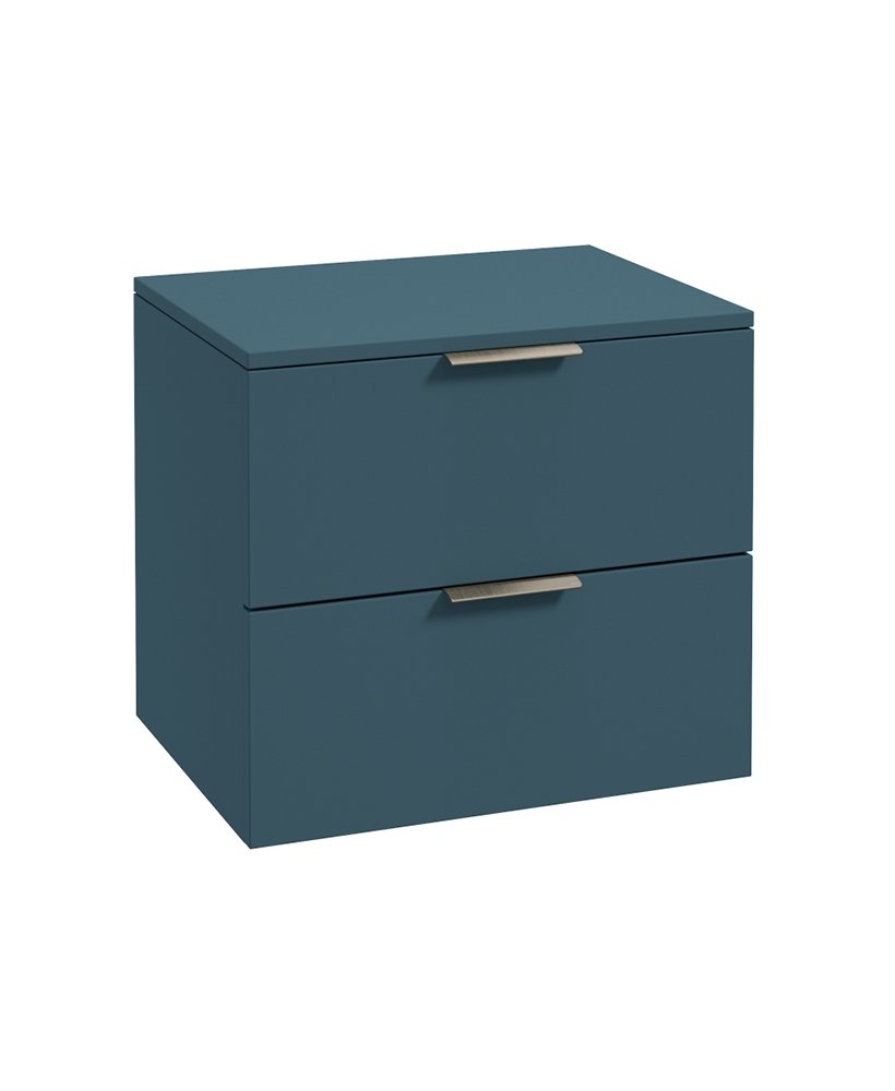 STOCKHOLM WALL HUNG 60CM TWO DRAWER COUNTERTOP VANITY UNIT MATT OCEAN BLUE - BRUSHED NICKEL HANDLE