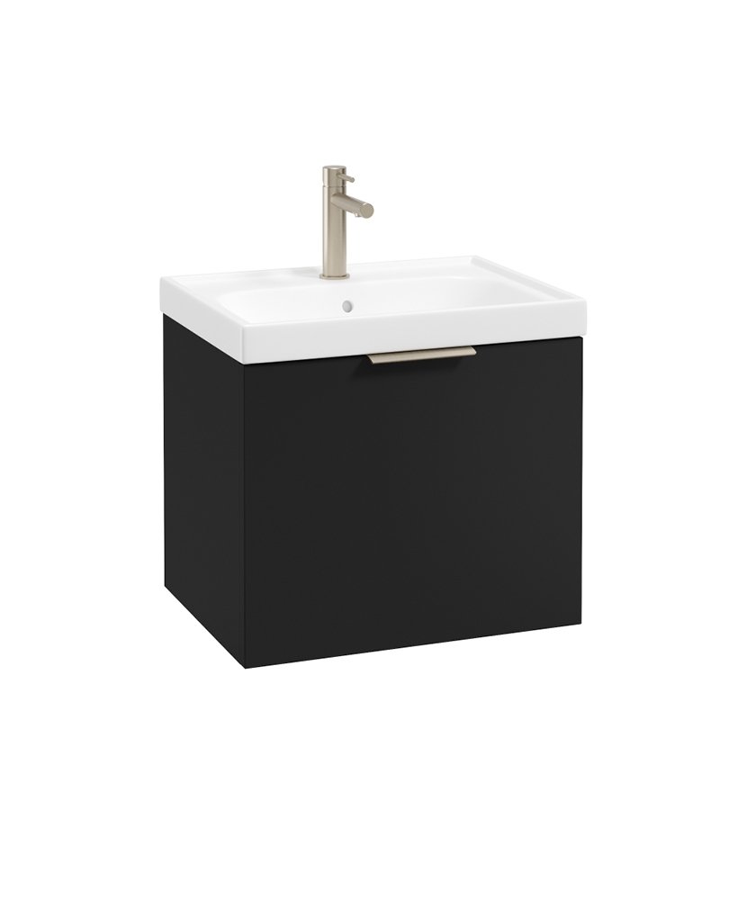 STOCKHOLM WALL HUNG 50CM SINGLE DRAWER VANITY UNIT MATT BLACK - BRUSHED NICKEL HANDLE
