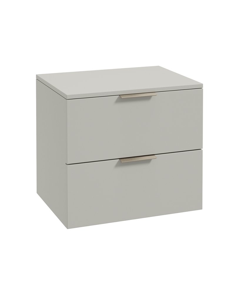 STOCKHOLM WALL HUNG 60CM TWO DRAWER COUNTERTOP VANITY UNIT MATT ARCTIC GREY - BRUSHED NICKEL HANDLE