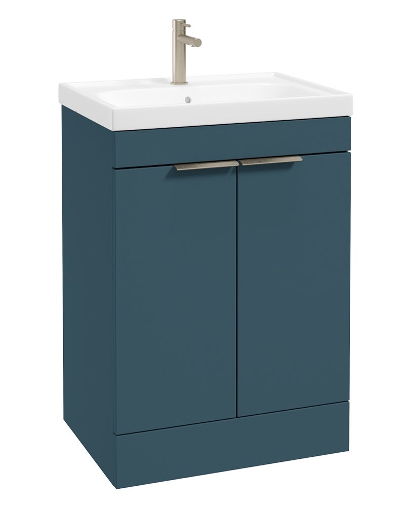 STOCKHOLM FLOORSTANDING 60CM TWO DOOR VANITY UNIT MATT OCEAN BLUE - BRUSHED NICKEL HANDLE