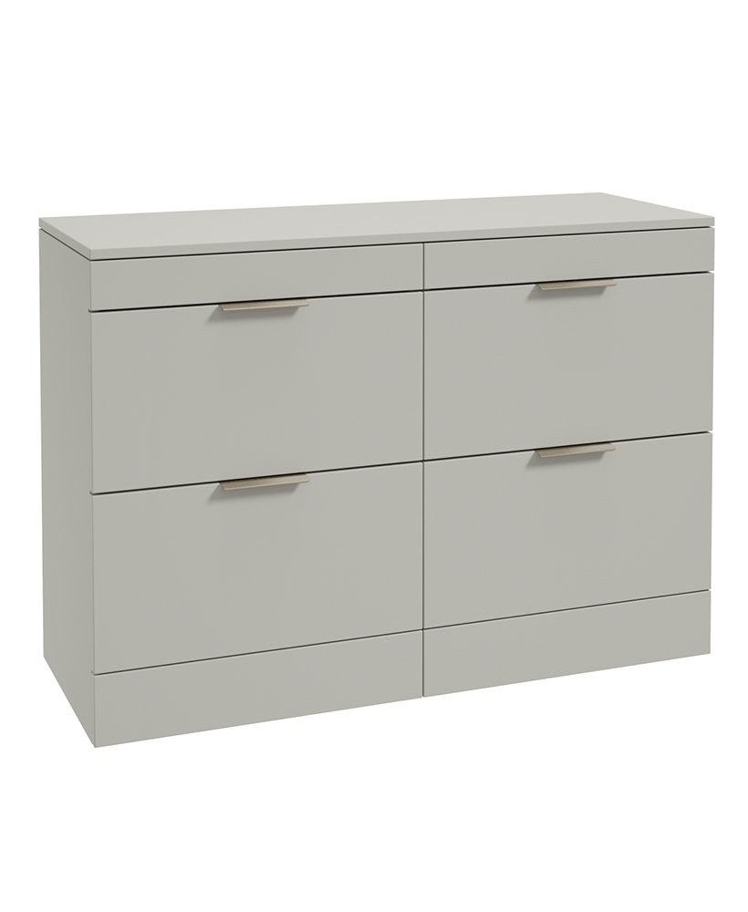 STOCKHOLM FLOORSTANDING 120CM FOUR DRAWER COUNTERTOP VANITY UNIT MATT ARCTIC GREY - BRUSHED NICKEL HANDLE