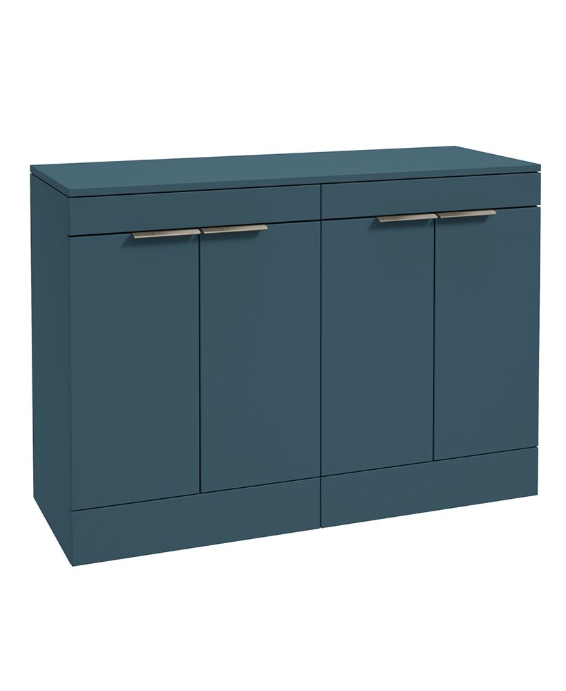 STOCKHOLM FLOORSTANDING 120CM FOUR DOOR COUNTERTOP VANITY UNIT MATT OCEAN BLUE - BRUSHED NICKEL HANDLE