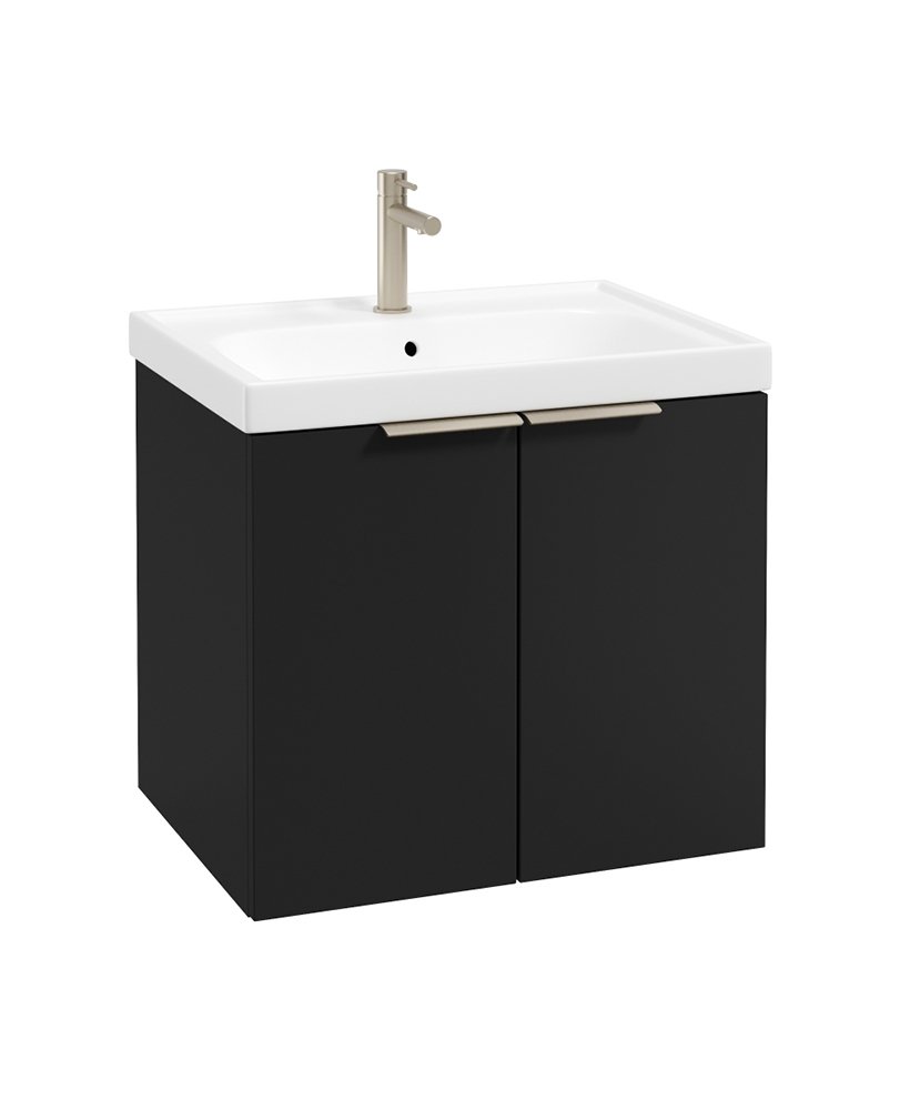 STOCKHOLM WALL HUNG 60CM TWO DOOR VANITY UNIT MATT BLACK- BRUSHED NICKEL HANDLE