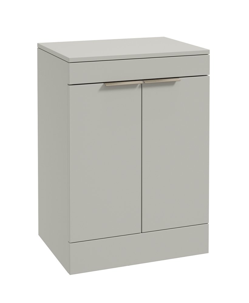 STOCKHOLM FLOORSTANDING 60CM TWO DOOR COUNTERTOP VANITY UNIT MATT ARCTIC GREY - BRUSHED NICKEL HANDLE