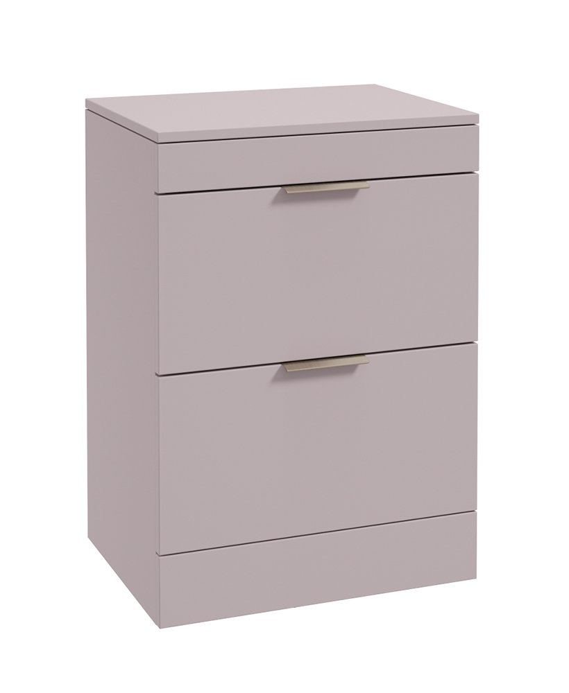 STOCKHOLM FLOORSTANDING 60CM TWO DRAWER COUNTERTOP VANITY UNIT MATT CASHMERE PINK - BRUSHED NICKEL HANDLE