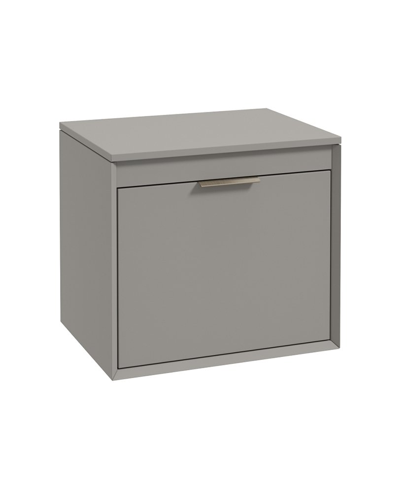 FJORD WALL HUNG 60CM TWO DRAWER COUNTERTOP VANITY UNIT MATT KHAKI- BRUSHED NICKEL HANDLE