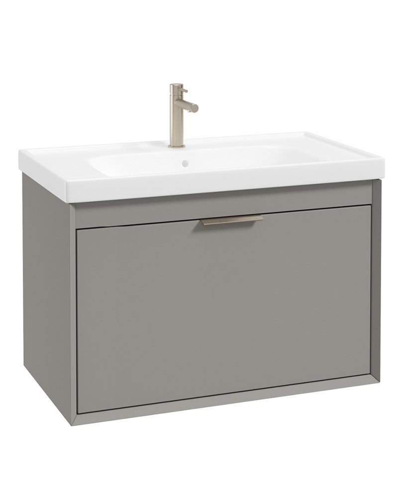 FJORD WALL HUNG 80CM TWO DRAWER VANITY UNIT MATT KHAKI - BRUSHED NICKEL HANDLE