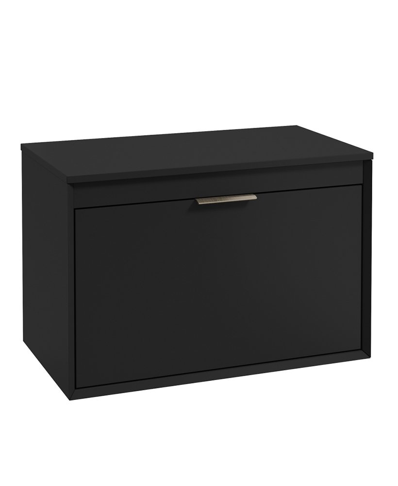FJORD WALL HUNG 80CM TWO DRAWER COUNTERTOP VANITY UNIT MATT BLACK - BRUSHED NICKEL HANDLE