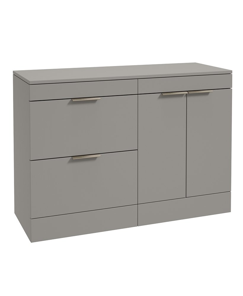 STOCKHOLM FLOORSTANDING 120CM TWO DRAWER/TWO DOOR COUNTERTOP VANITY UNIT MATT KHAKI - BRUSHED NICKEL HANDLE