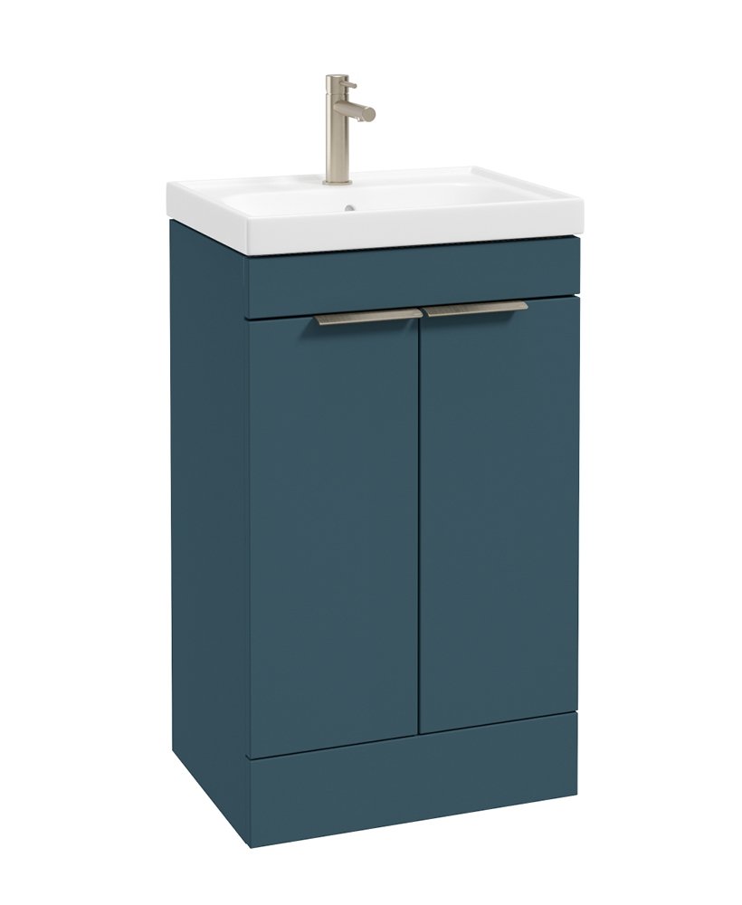 STOCKHOLM FLOORSTANDING 50CM TWO DOOR VANITY UNIT MATT OCEAN BLUE - BRUSHED NICKEL HANDLE