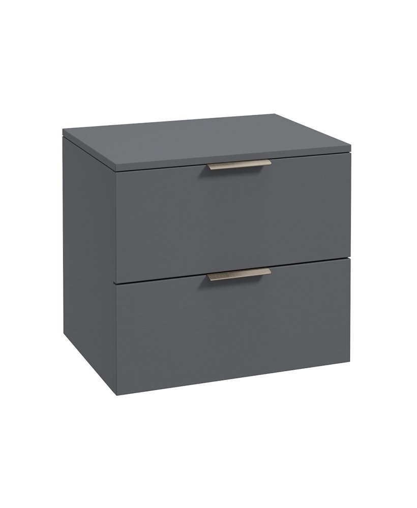 STOCKHOLM WALL HUNG 60CM TWO DRAWER COUNTERTOP VANITY UNIT MATT MIDNIGHT GREY - BRUSHED NICKEL HANDLE