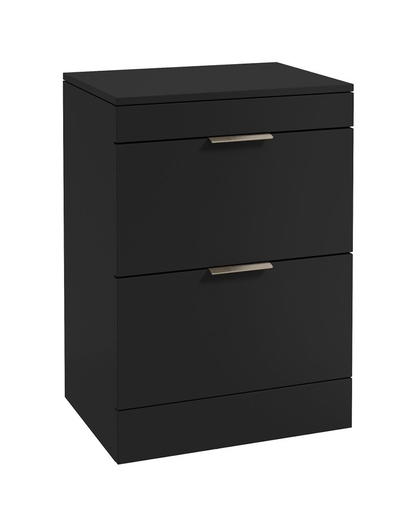 STOCKHOLM FLOORSTANDING 60CM TWO DRAWER COUNTERTOP VANITY UNIT MATT BLACK - BRUSHED NICKEL HANDLE