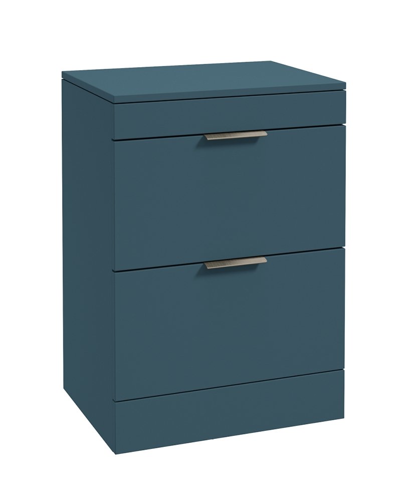 STOCKHOLM FLOORSTANDING 60CM TWO DRAWER COUNTERTOP VANITY UNIT MATT OCEAN BLUE - BRUSHED NICKEL HANDLE