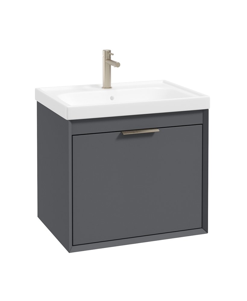 FJORD WALL HUNG 60CM TWO DRAWER VANITY UNIT MATT MIDNIGHT GREY- BRUSHED NICKEL HANDLE
