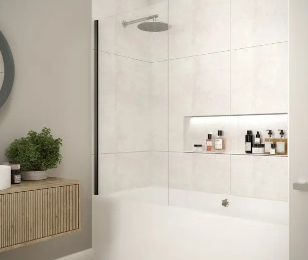 MERLYN BLACK FIXED SQUARE BATH SCREEN 800X1500 (MERLYN)