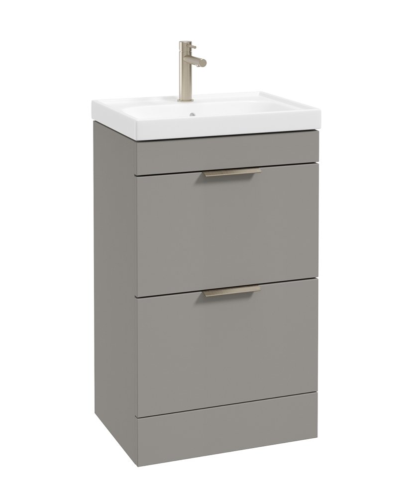 STOCKHOLM FLOORSTANDING 50CM TWO DRAWER VANITY UNIT MATT KHAKI - BRUSHED NICKEL HANDLE