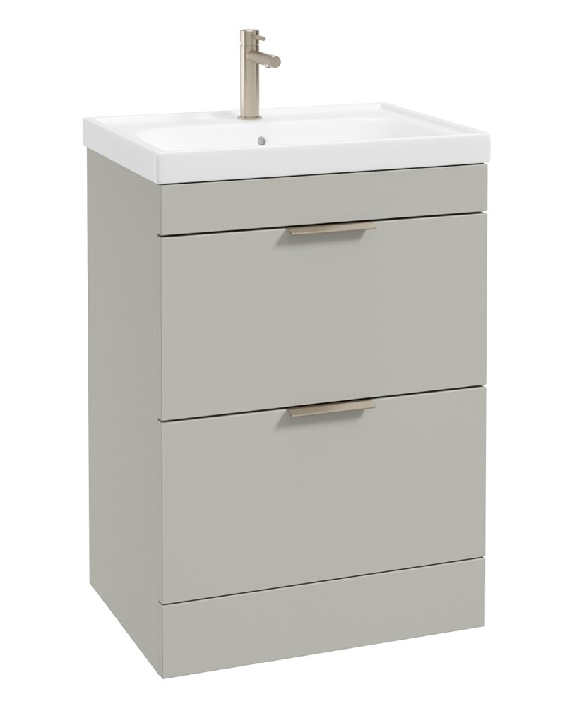 STOCKHOLM FLOORSTANDING 60CM TWO DRAWER VANITY UNIT MATT ARCTIC GREY - BRUSHED NICKEL HANDLE