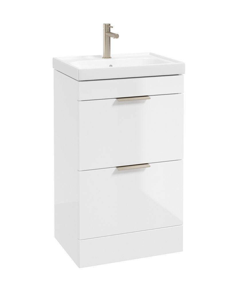 STOCKHOLM FLOORSTANDING 50CM TWO DRAWER VANITY UNIT GLOSS WHITE - BRUSHED NICKEL HANDLE