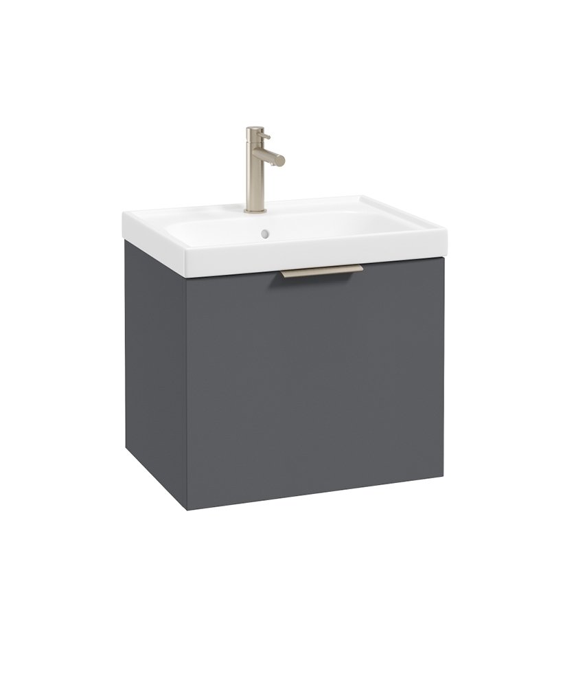 STOCKHOLM WALL HUNG 50CM SINGLE DRAWER VANITY UNIT MATT MIDNIGHT GREY - BRUSHED NICKEL HANDLE