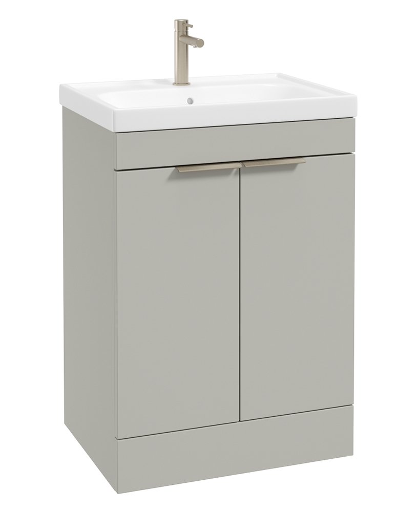 STOCKHOLM FLOORSTANDING 60CM TWO DOOR VANITY UNIT MATT ARCTIC GREY - BRUSHED NICKEL HANDLE