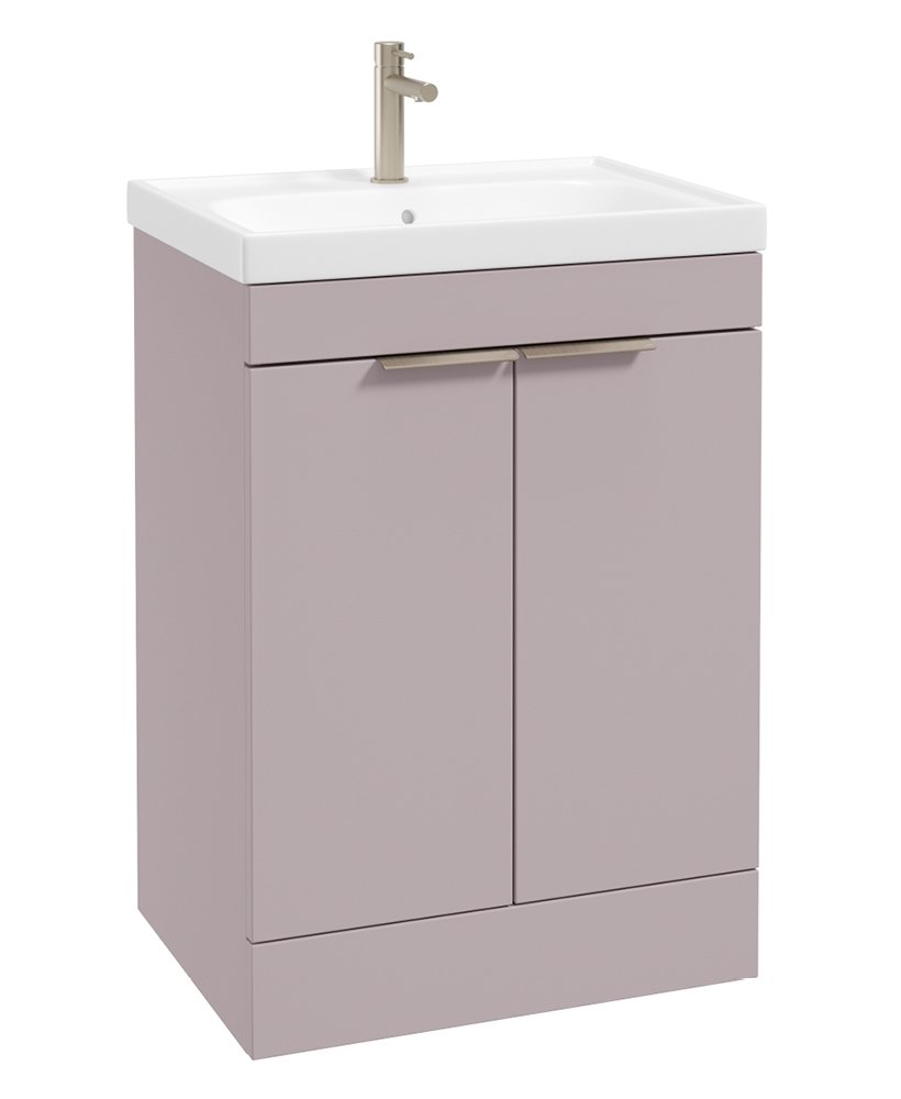 STOCKHOLM FLOORSTANDING 60CM TWO DOOR VANITY UNIT MATT CASHMERE PINK - BRUSHED NICKEL HANDLE