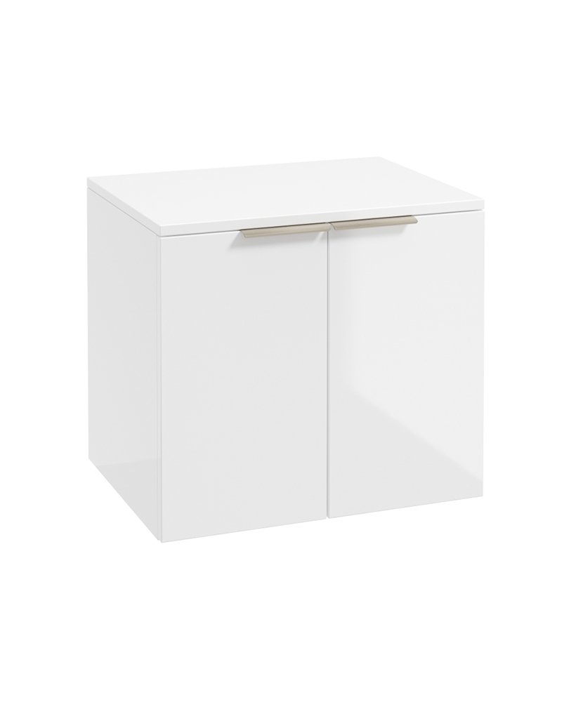 STOCKHOLM WALL HUNG 60CM TWO DOOR COUNTERTOP VANITY UNIT GLOSS WHITE- BRUSHED NICKEL HANDLE