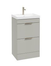 STOCKHOLM FLOORSTANDING 50CM TWO DRAWER VANITY UNIT MATT ARCTIC GREY - BRUSHED NICKEL HANDLE