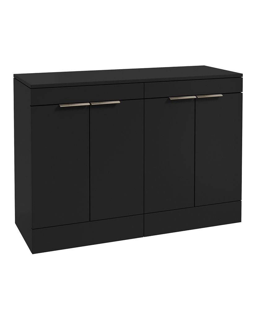 STOCKHOLM FLOORSTANDING 120CM FOUR DOOR COUNTERTOP VANITY UNIT MATT BLACK - BRUSHED NICKEL HANDLE