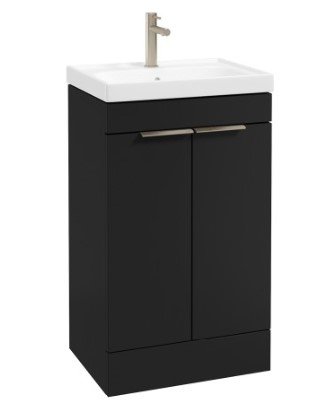 STOCKHOLM FLOORSTANDING 50CM TWO DOOR VANITY UNIT MATT BLACK - BRUSHED NICKEL HANDLE