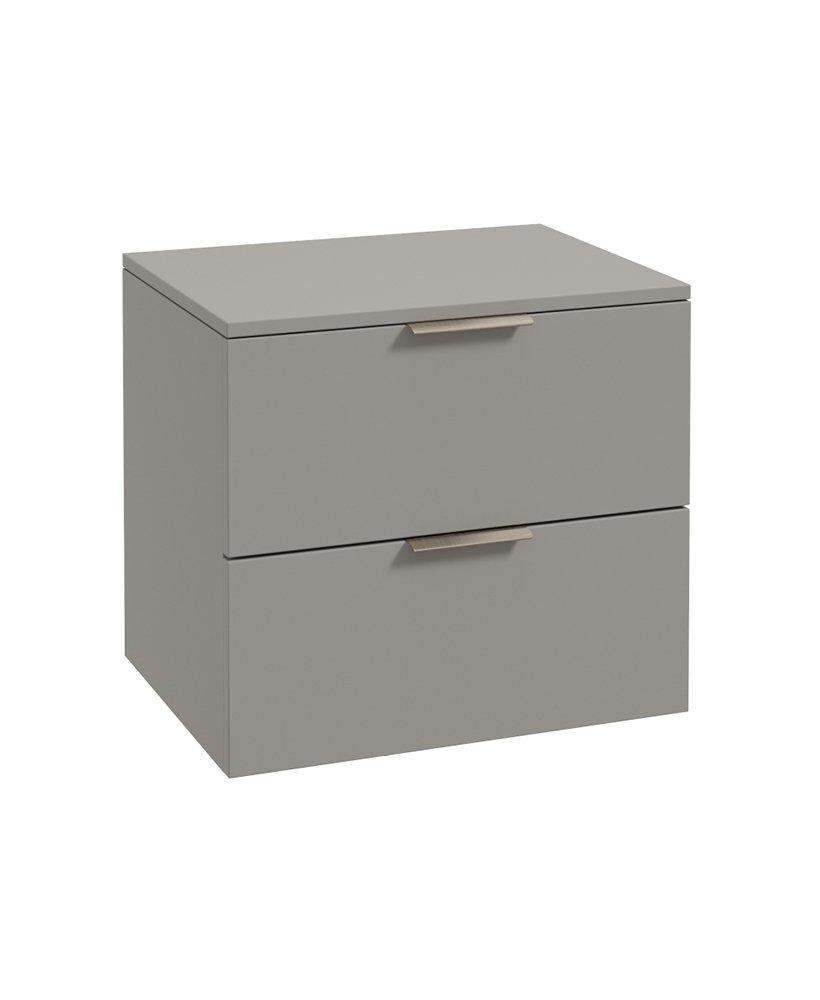 STOCKHOLM WALL HUNG 60CM TWO DRAWER COUNTERTOP VANITY UNIT MATT KHAKI - BRUSHED NICKEL HANDLE