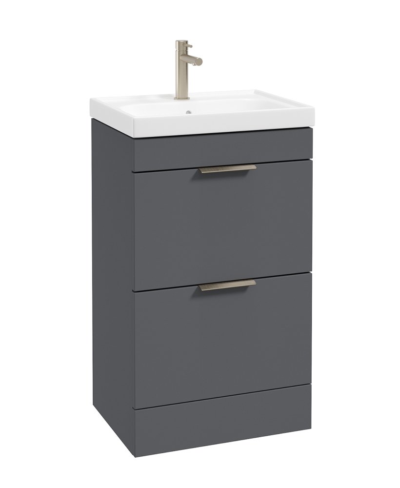 STOCKHOLM FLOORSTANDING 50CM TWO DRAWER VANITY UNIT MATT MIDNIGHT GREY - BRUSHED NICKEL HANDLE