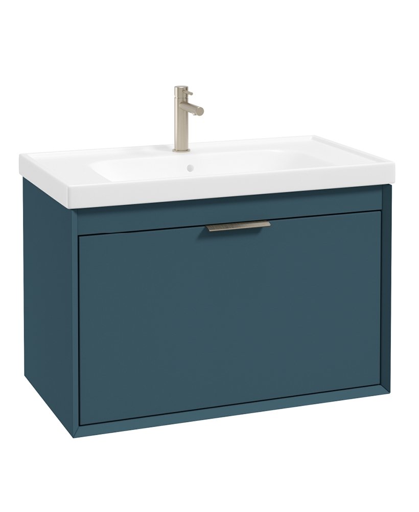 FJORD WALL HUNG 80CM TWO DRAWER VANITY UNIT MATT OCEAN BLUE- BRUSHED NICKEL HANDLE