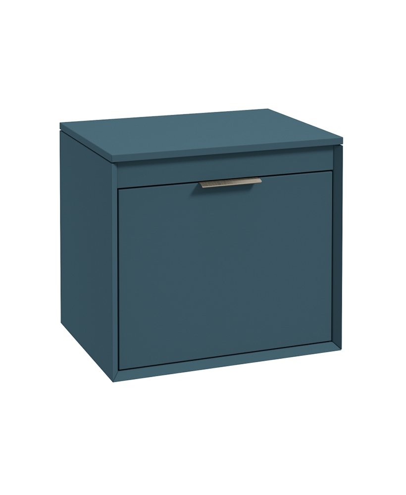 FJORD WALL HUNG 60CM TWO DRAWER COUNTERTOP VANITY UNIT MATT OCEAN BLUE- BRUSHED NICKEL HANDLE