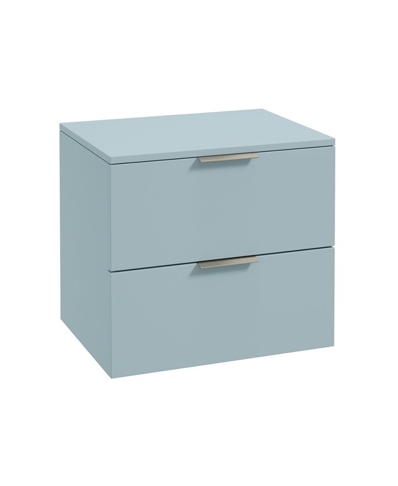 STOCKHOLM WALL HUNG 60CM TWO DRAWER COUNTERTOP VANITY UNIT MATT MORNING SKY BLUE - BRUSHED NICKEL HANDLE