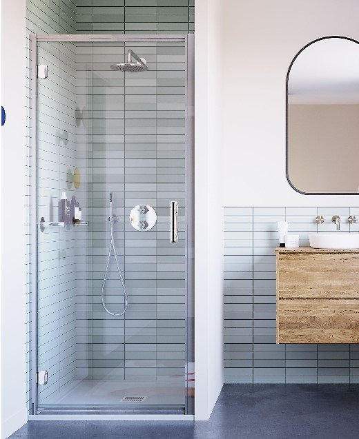 FLAIR BABY ILI HINGED DOOR 800MM SILVER WITH CLEAR GLASS 1800MM HIGH