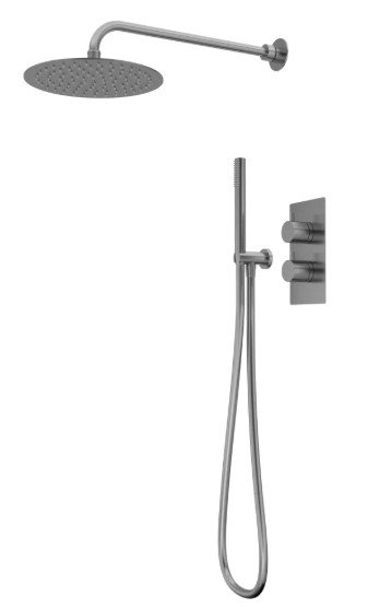 QUANTUM DUAL FUNCTION SHOWER SYSTEM WITH HANDSET, HOLDER & OVERHEAD SHOWER - GUNMETAL