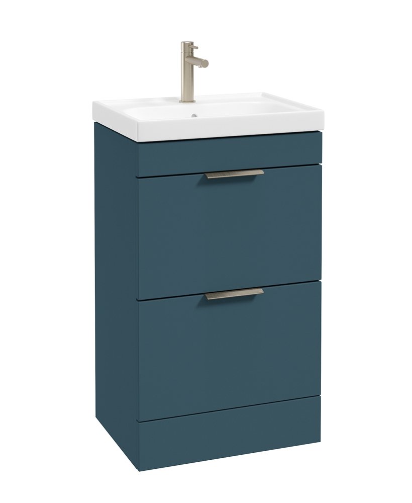STOCKHOLM FLOORSTANDING 50CM TWO DRAWER VANITY UNIT MATT OCEAN BLUE - BRUSHED NICKEL HANDLE