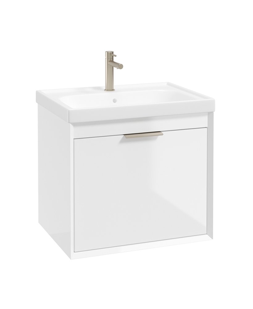 FJORD WALL HUNG 60CM TWO DRAWER VANITY UNIT GLOSS WHITE- BRUSHED NICKEL HANDLE