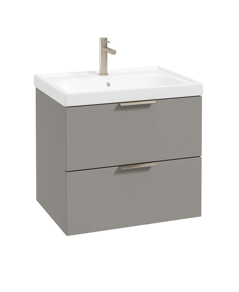 STOCKHOLM WALL HUNG 60CM TWO DRAWER VANITY UNIT MATT KHAKI - BRUSHED NICKEL HANDLE