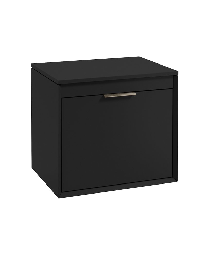 FJORD WALL HUNG 60CM TWO DRAWER COUNTERTOP VANITY UNIT MATT BLACK - BRUSHED NICKEL HANDLE